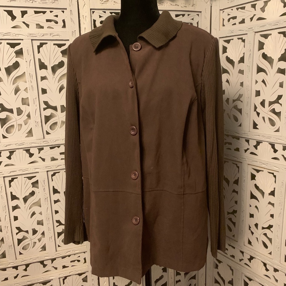 NOTATIONS PLUS NICE SUPER LIGHTWEIGHT SOFT BROWN LONG SLEEVE BUTTON UP JACKET - Picture 1 of 9